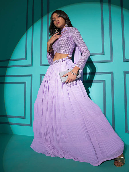Myra Lovender Georgette Embroidered Designer Lehenga
