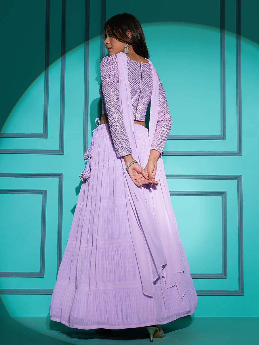 Myra Lovender Georgette Embroidered Designer Lehenga