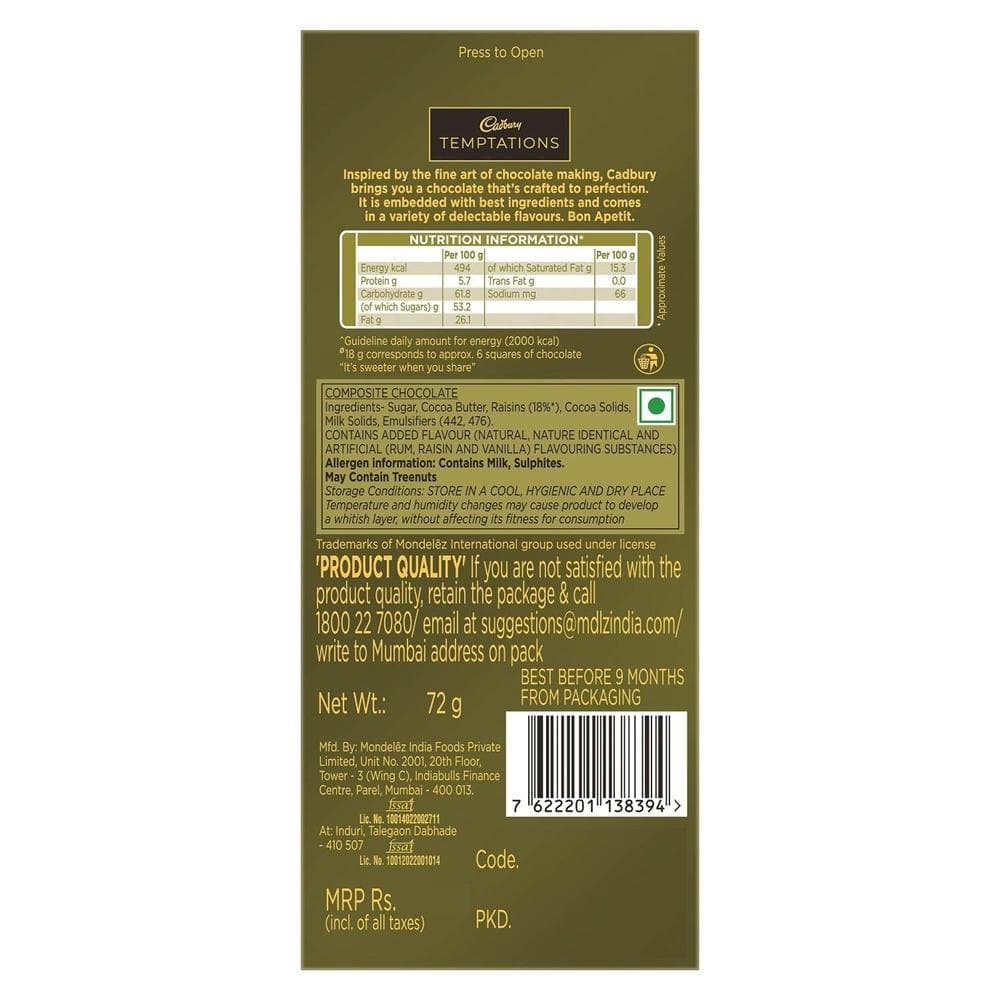 Cadbury Temptation Rum and Raisin Chocolate, 70 g