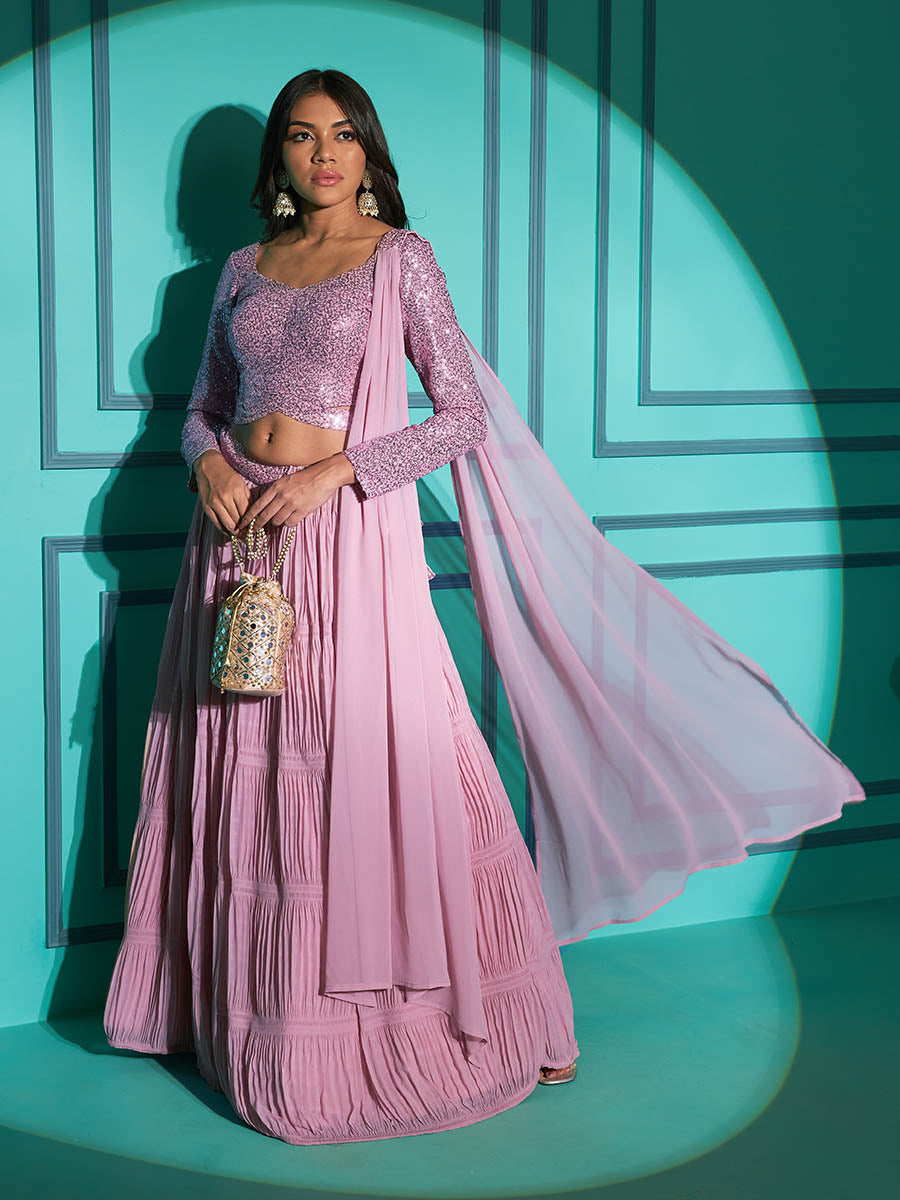 Myra Dusty Pink Georgette Embroidered Designer Lehenga