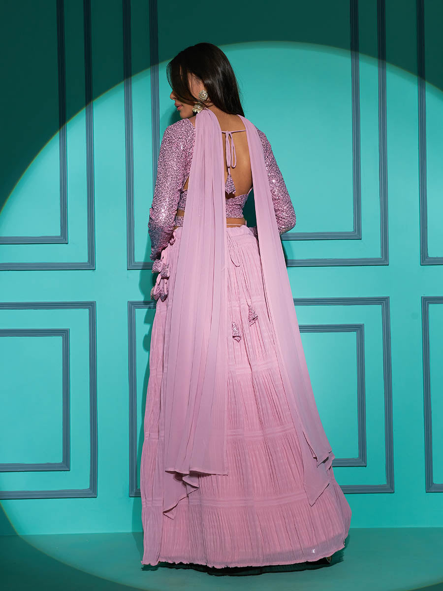 Myra Dusty Pink Georgette Embroidered Designer Lehenga