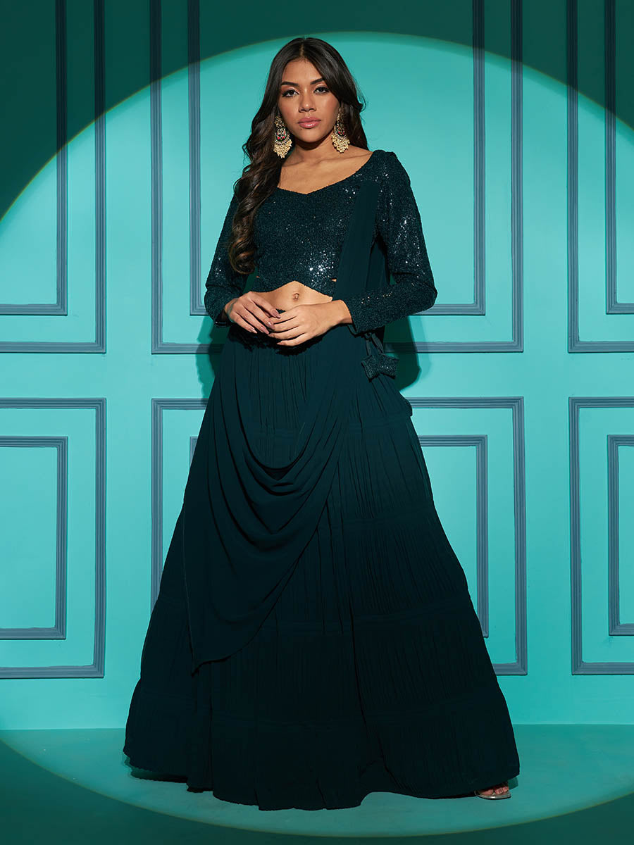 Myra Green Georgette Embroidered Designer Lehenga