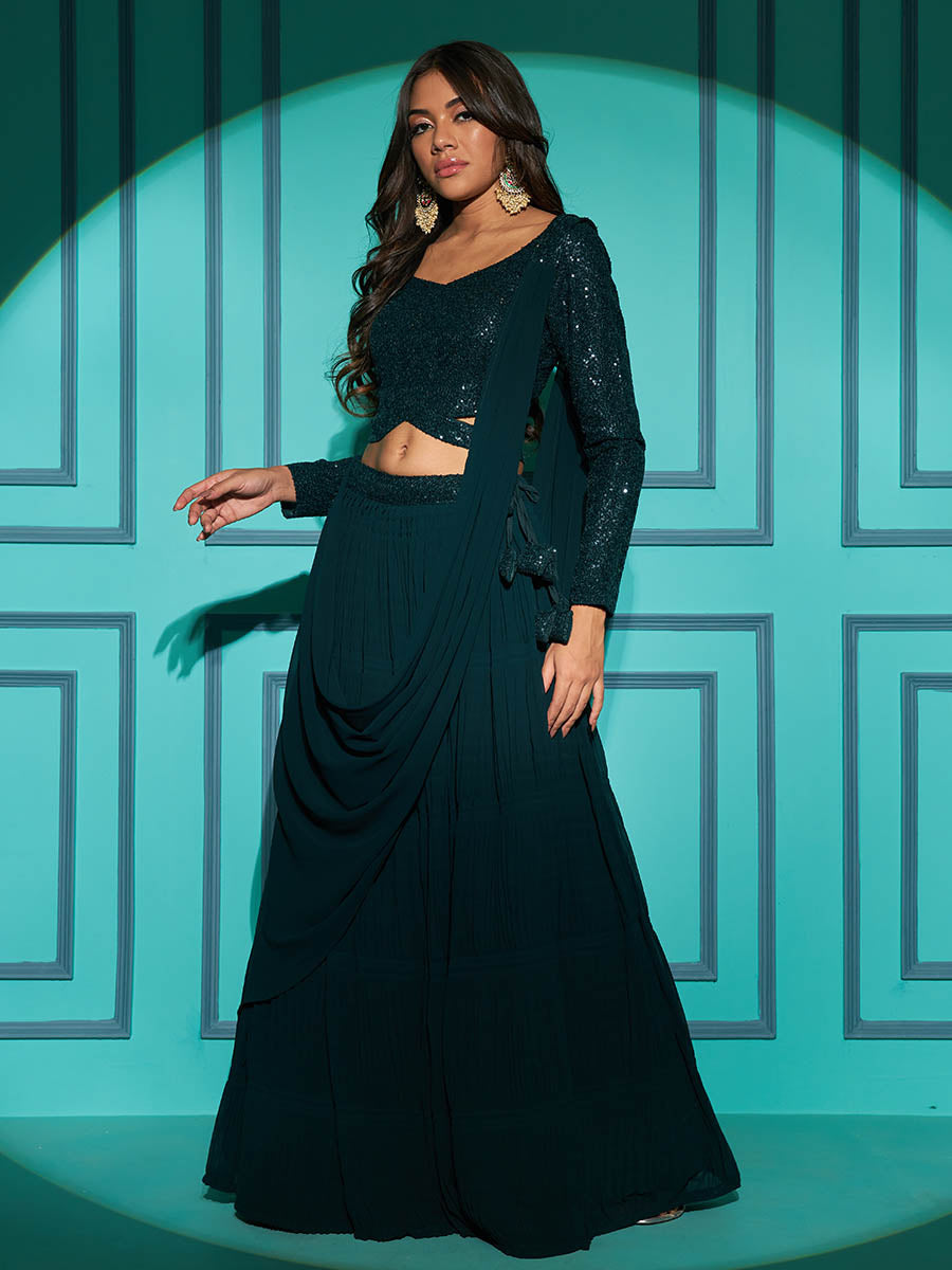 Myra Green Georgette Embroidered Designer Lehenga