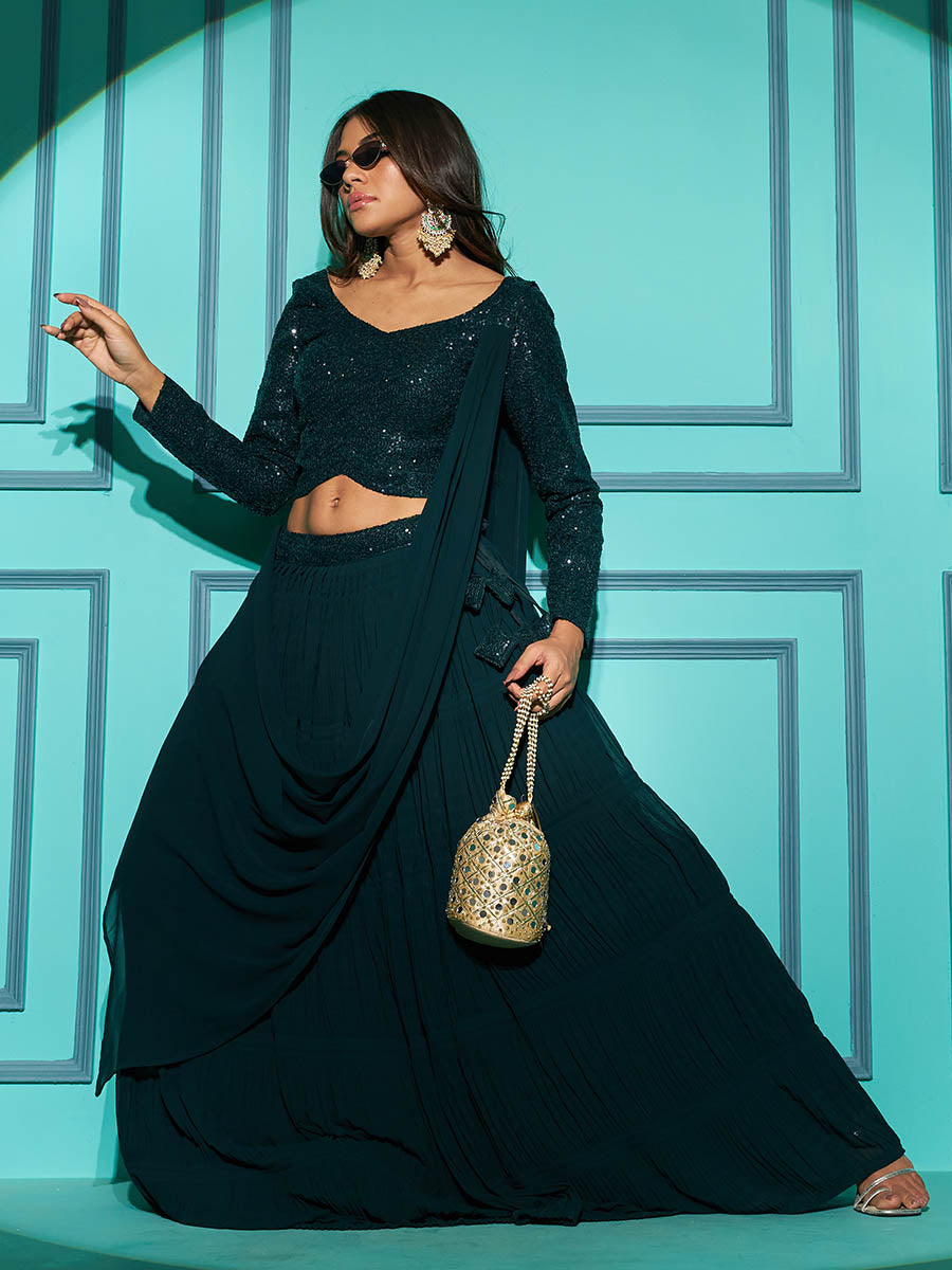 Myra Green Georgette Embroidered Designer Lehenga