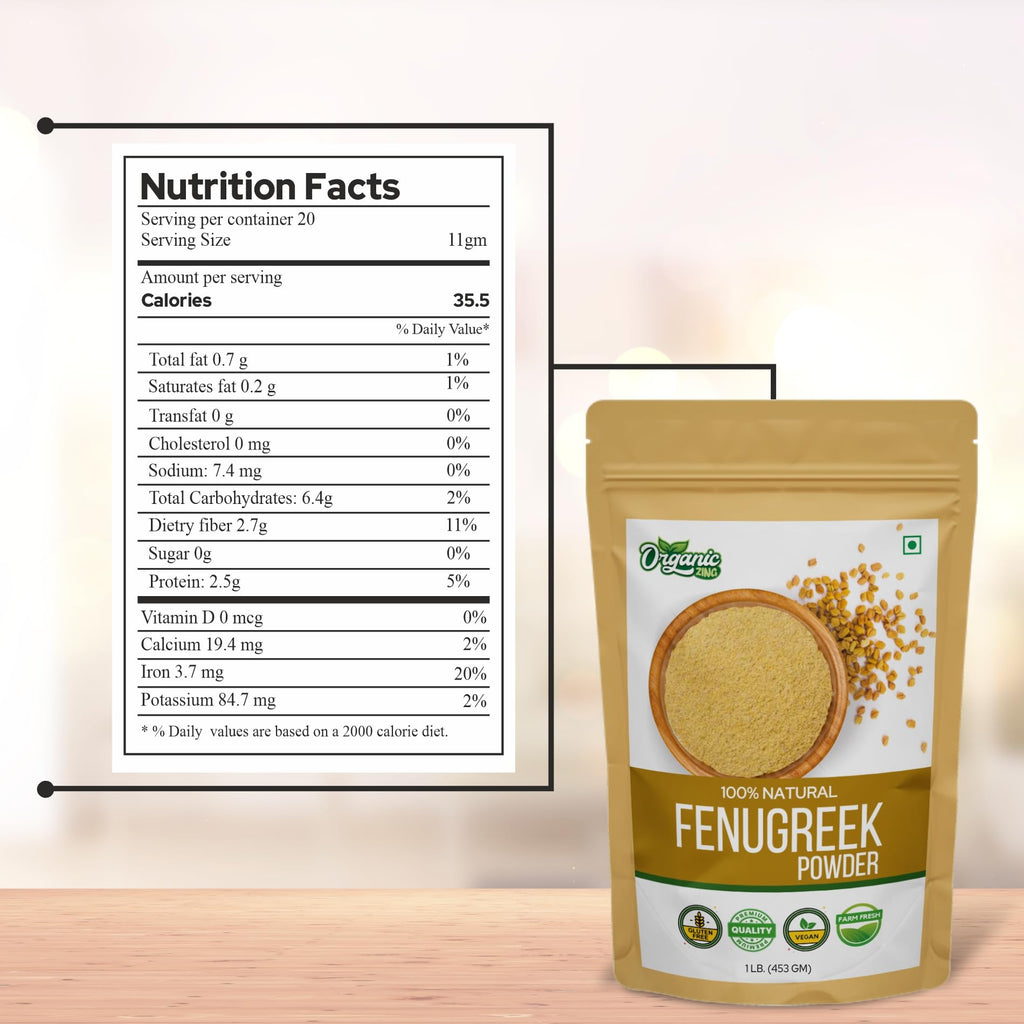 Organic Fenugreek Powder Also Known As Methi Seed Powder, Trigonella Foenum-Graecum | USDA Certified | Vegan | Preservative Free | Resealable Pack