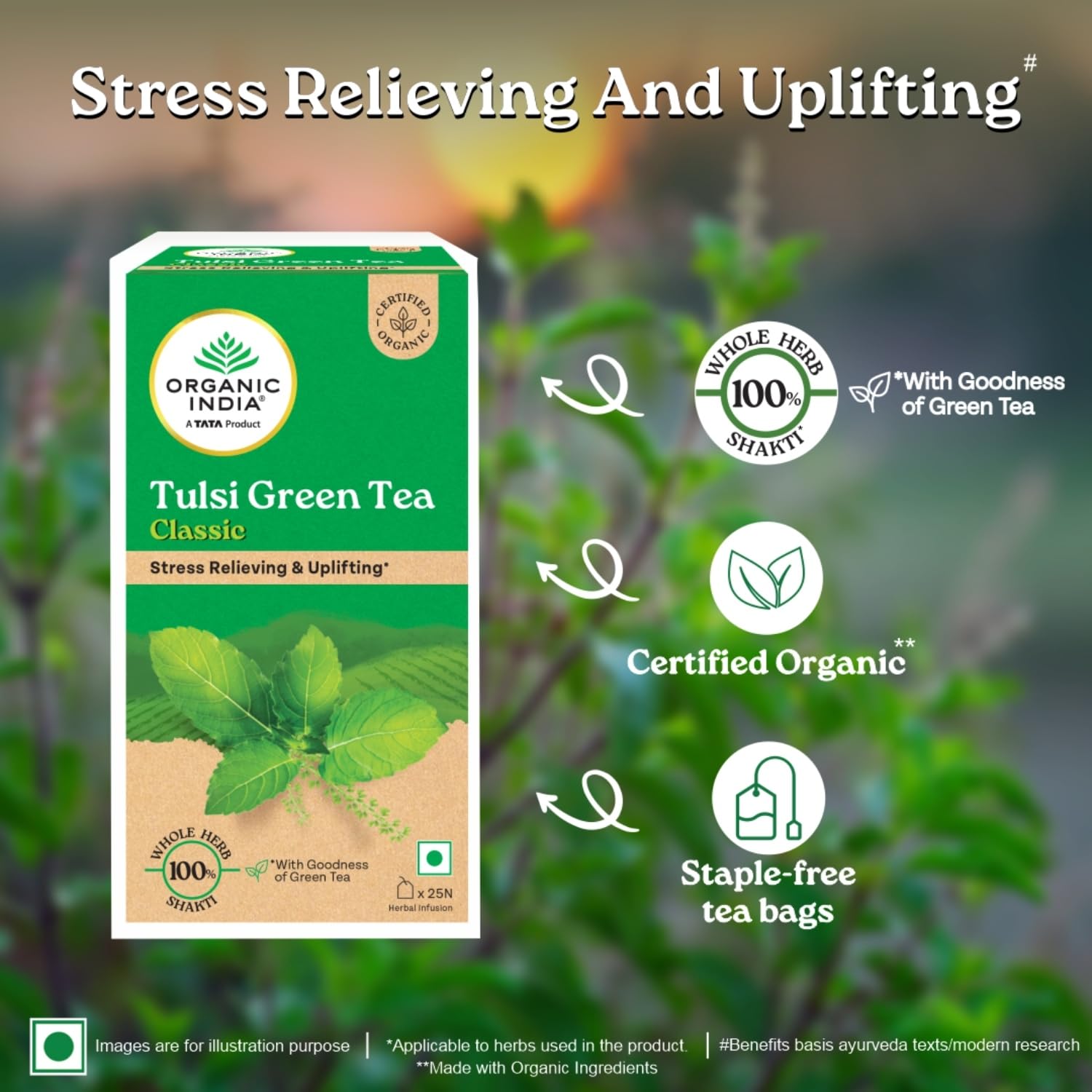 Organic India Tulsi Green Tea Classic 25 Tea bags - Distacart
