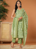 Yufta Green Cotton Strappy Kurta Dupatta Set