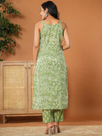 Yufta Green Cotton Strappy Kurta Dupatta Set
