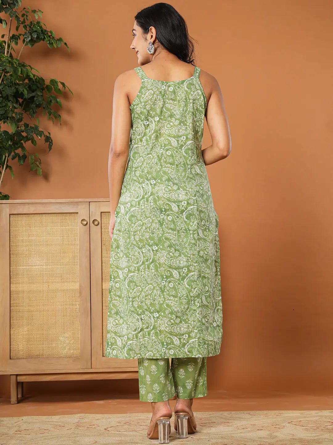 Yufta Green Cotton Strappy Kurta Dupatta Set