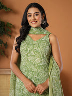 Yufta Green Cotton Strappy Kurta Dupatta Set