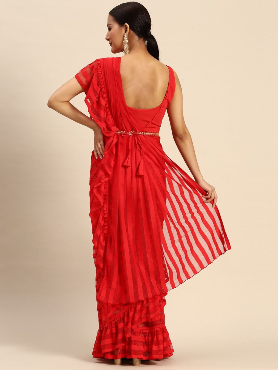 Ahalyaa Striped Net Ready To Wear Saree - Distacart