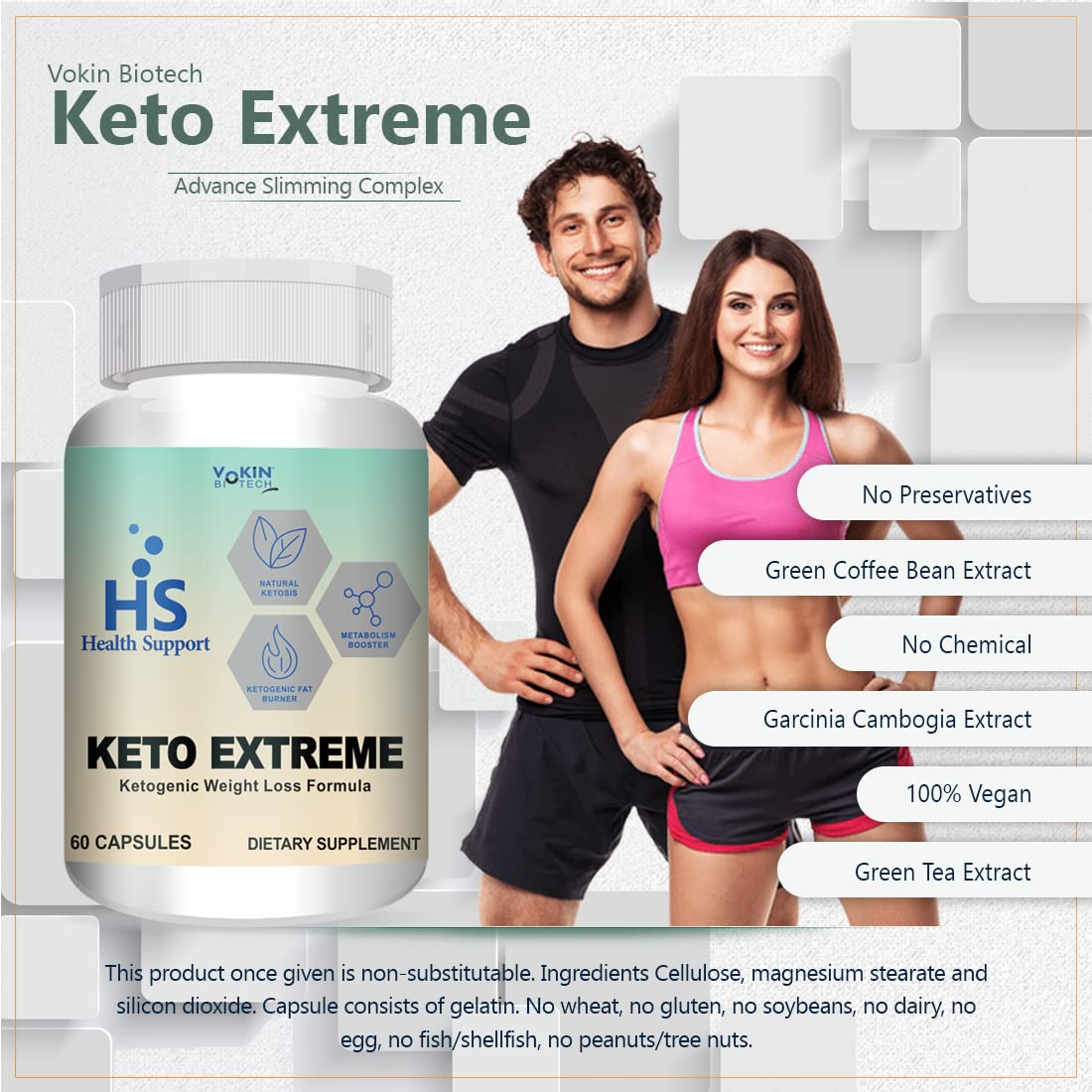 Vokin Biotech Keto Extreme Ketogenic Weight Loss Formula with Garcinia Cambogia Extract Fat Burner | Metabolism Booster (60 Capsules)
