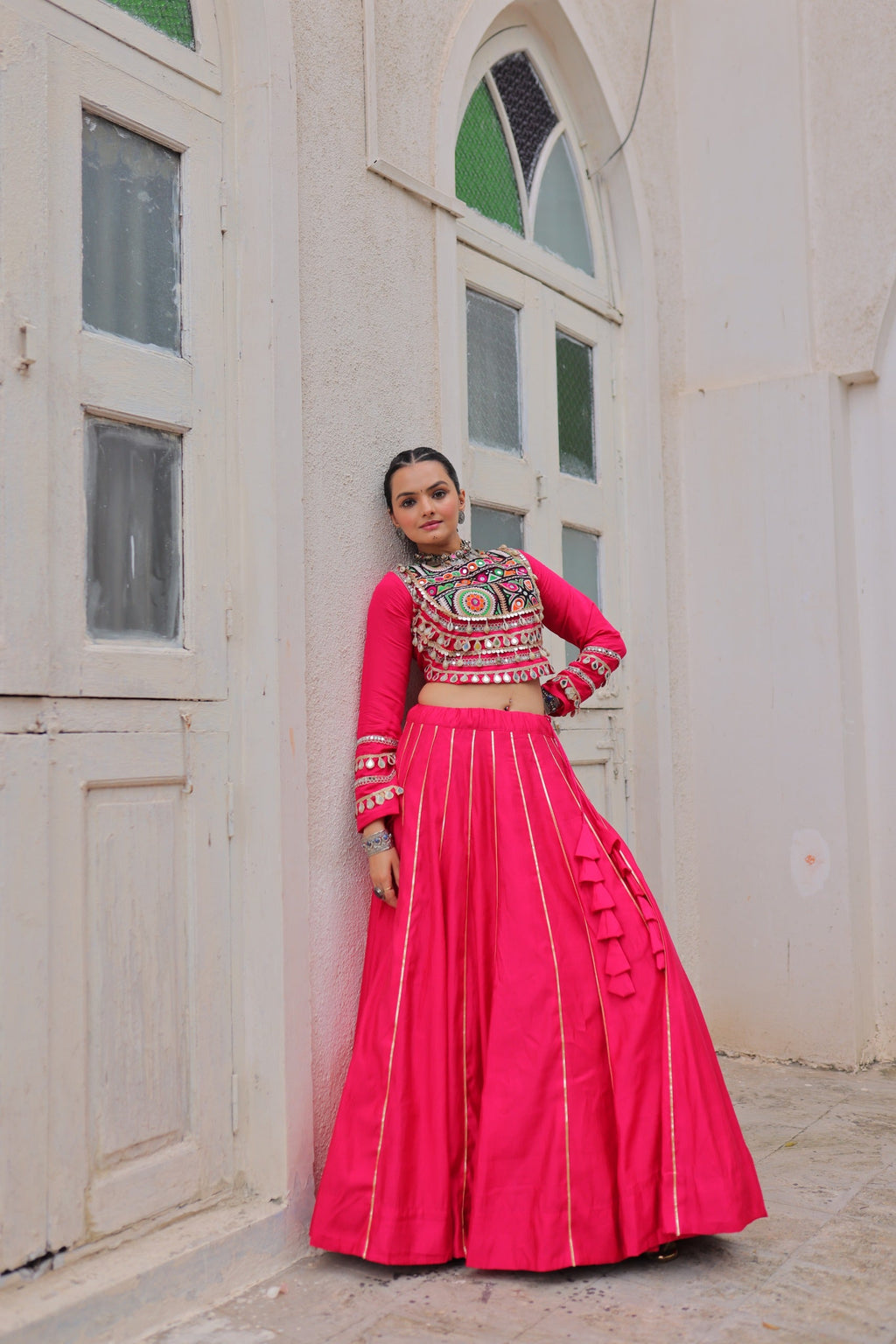 Lorenvalley Fashion Pink Roman Silk with Attractive Gota-Patti Lace Lehenga Choli