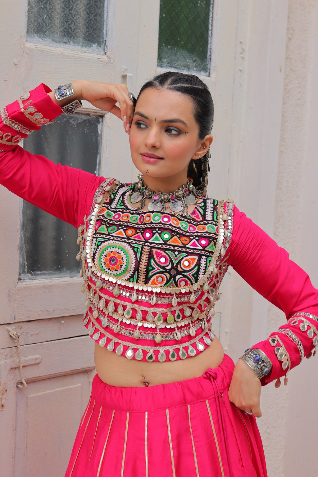 Lorenvalley Fashion Pink Roman Silk with Attractive Gota-Patti Lace Lehenga Choli