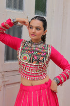 Lorenvalley Fashion Pink Roman Silk with Attractive Gota-Patti Lace Lehenga Choli