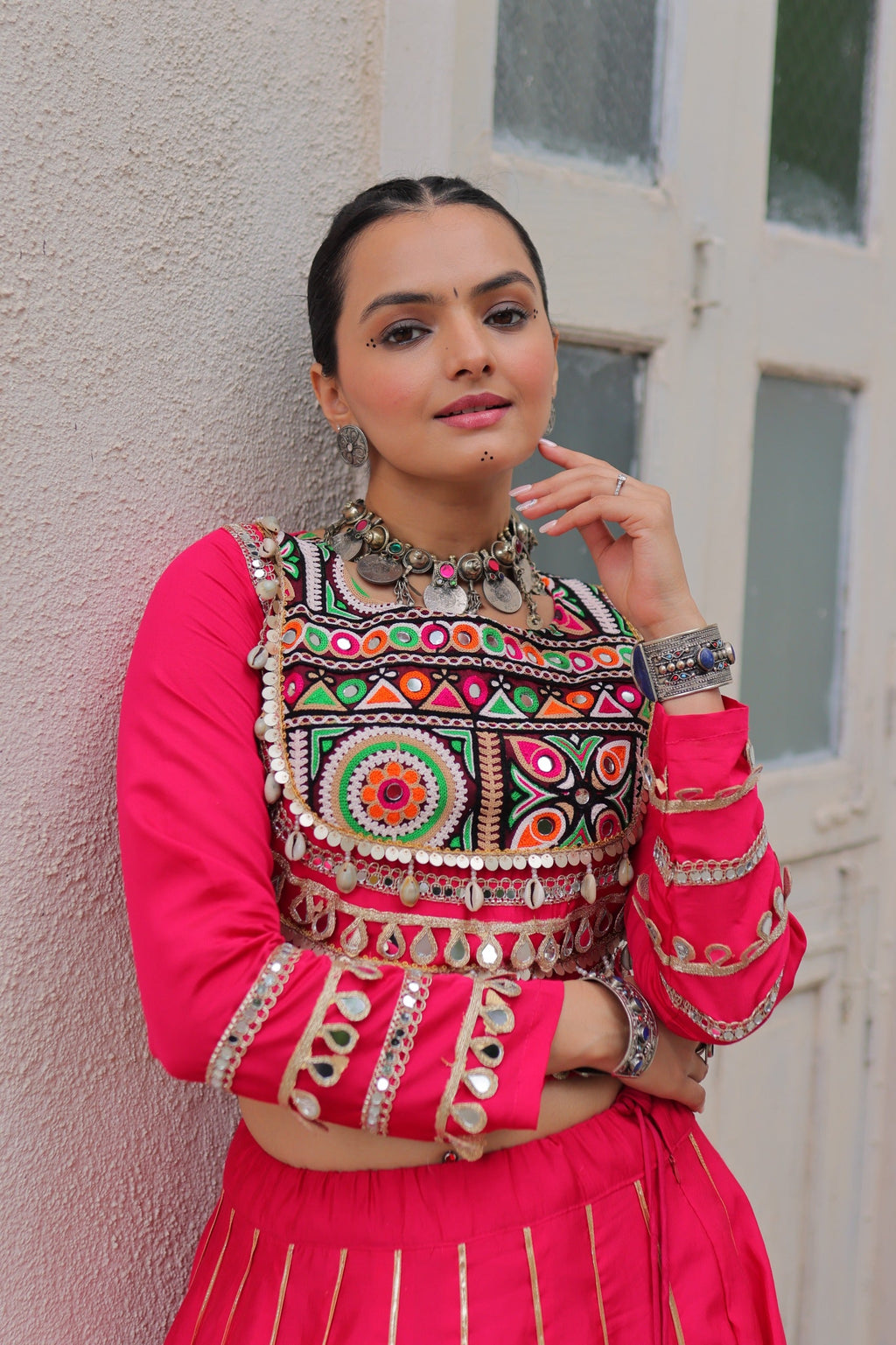 Lorenvalley Fashion Pink Roman Silk with Attractive Gota-Patti Lace Lehenga Choli