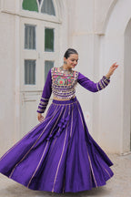Lorenvalley Fashion Purple Roman Silk with Attractive Gota-Patti Lace Lehenga Choli