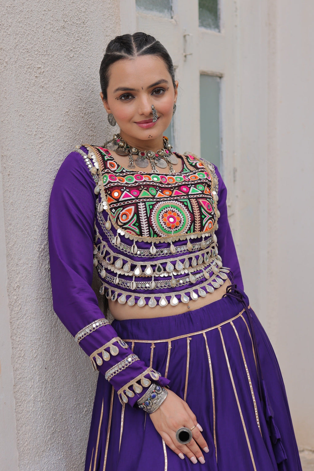 Lorenvalley Fashion Purple Roman Silk with Attractive Gota-Patti Lace Lehenga Choli