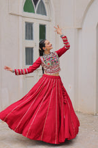 Lorenvalley Fashion Red Roman Silk with Attractive Gota-Patti Lace Lehenga Choli