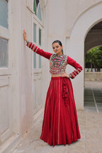 Lorenvalley Fashion Red Roman Silk with Attractive Gota-Patti Lace Lehenga Choli