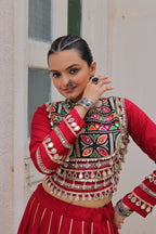 Lorenvalley Fashion Red Roman Silk with Attractive Gota-Patti Lace Lehenga Choli