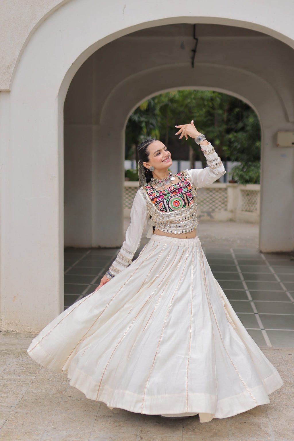 Lorenvalley Fashion White Roman Silk with Attractive Gota-Patti Lace Lehenga Choli
