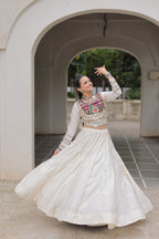 Lorenvalley Fashion White Roman Silk with Attractive Gota-Patti Lace Lehenga Choli