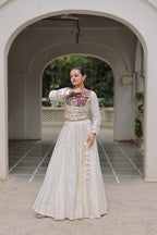 Lorenvalley Fashion White Roman Silk with Attractive Gota-Patti Lace Lehenga Choli