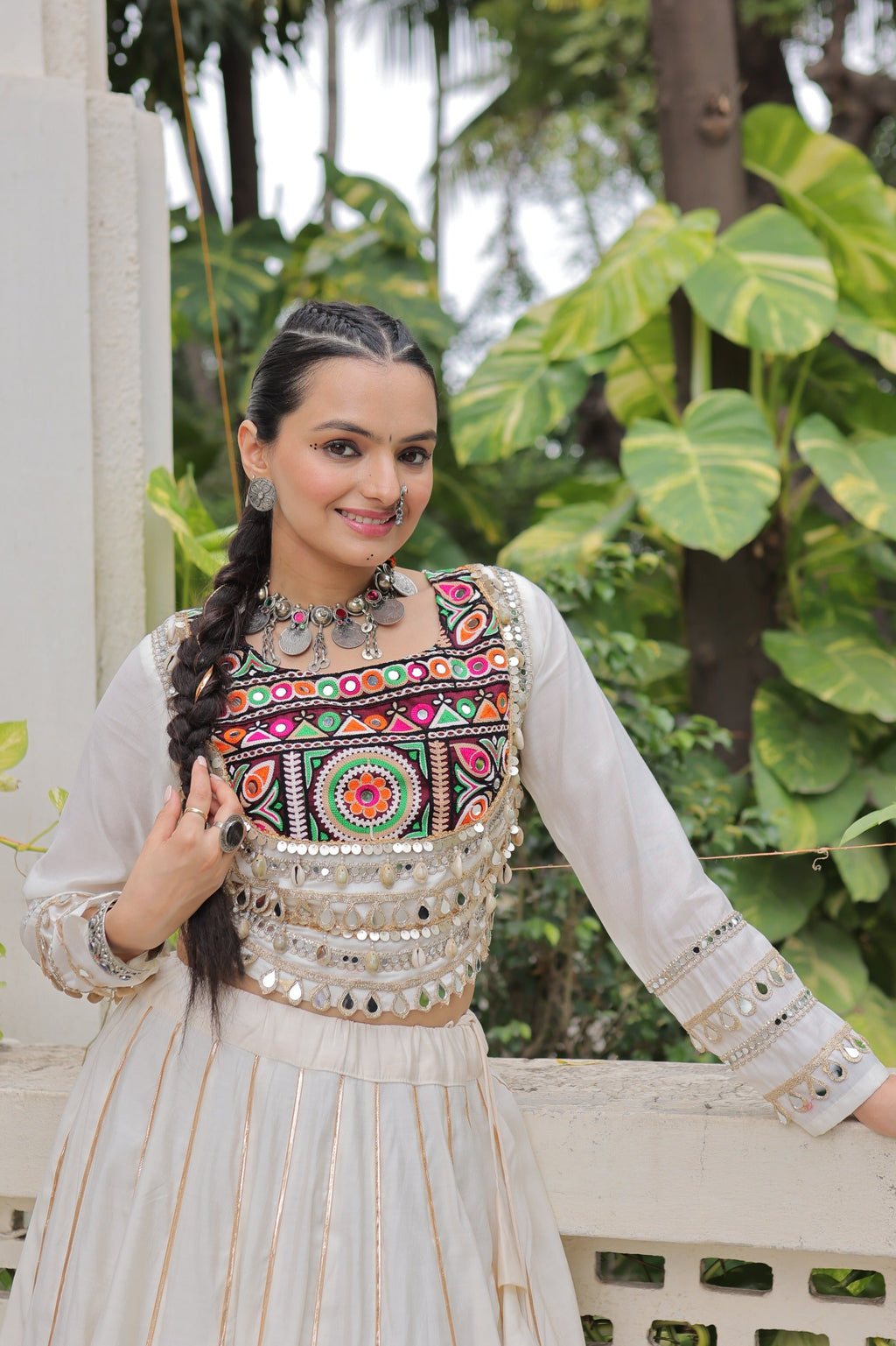 Lorenvalley Fashion White Roman Silk with Attractive Gota-Patti Lace Lehenga Choli