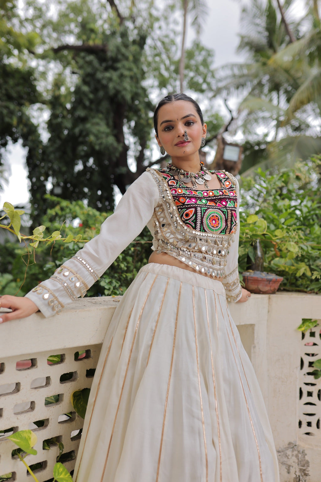 Lorenvalley Fashion White Roman Silk with Attractive Gota-Patti Lace Lehenga Choli