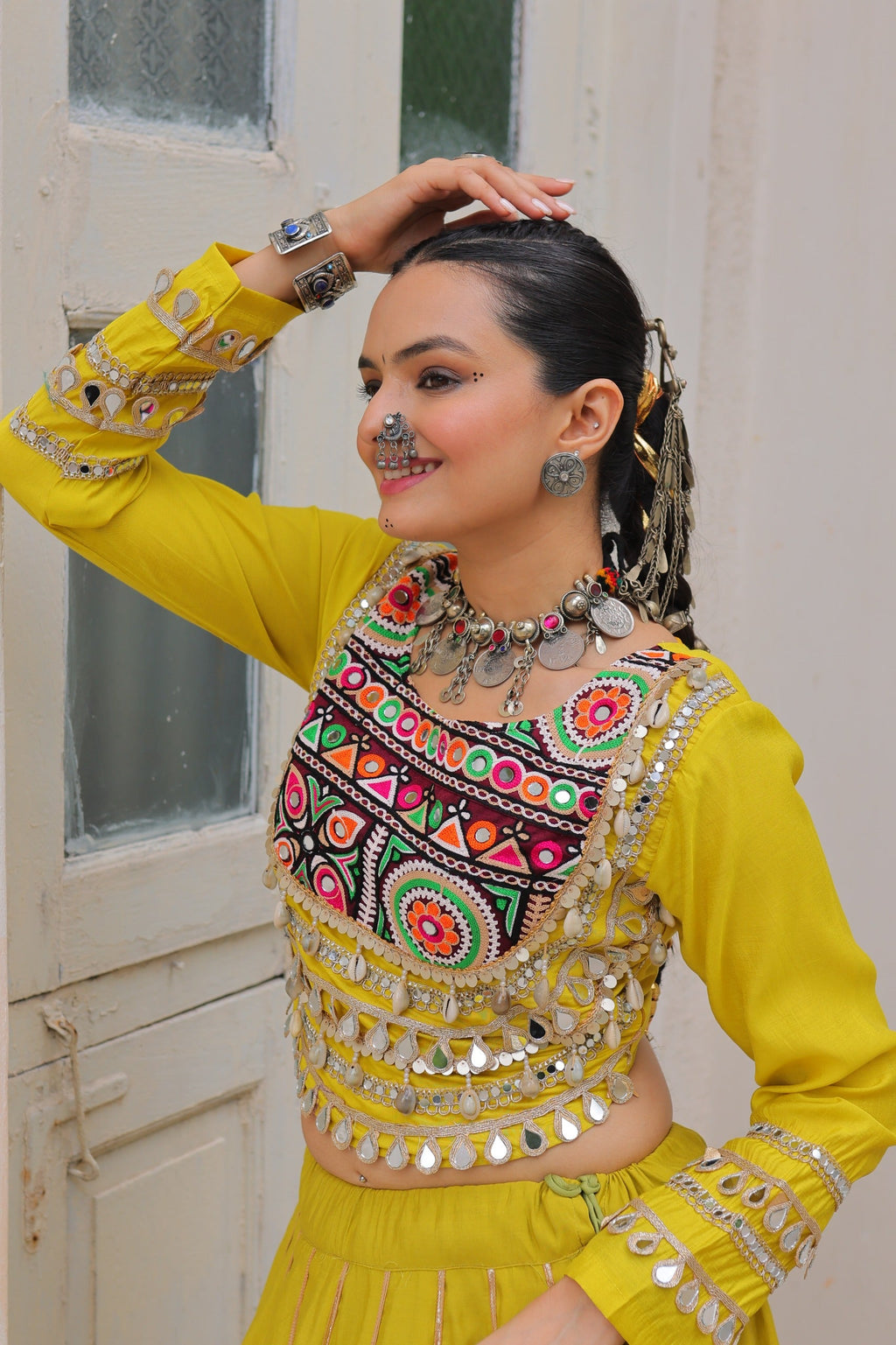 Lorenvalley Fashion Yellow Roman Silk with Attractive Gota-Patti Lace Lehenga Choli