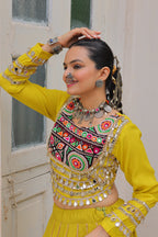 Lorenvalley Fashion Yellow Roman Silk with Attractive Gota-Patti Lace Lehenga Choli