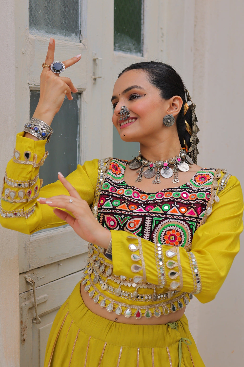 Lorenvalley Fashion Yellow Roman Silk with Attractive Gota-Patti Lace Lehenga Choli