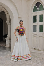 Lorenvalley Fashion White Roman Silk with Attractive Gota-Patti Lace Lehenga Choli