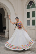 Lorenvalley Fashion White Roman Silk with Attractive Gota-Patti Lace Lehenga Choli