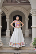 Lorenvalley Fashion White Roman Silk with Attractive Gota-Patti Lace Lehenga Choli