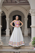 Lorenvalley Fashion White Roman Silk with Attractive Gota-Patti Lace Lehenga Choli