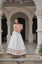 Lorenvalley Fashion White Roman Silk with Attractive Gota-Patti Lace Lehenga Choli