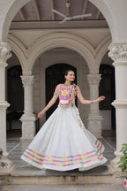 Lorenvalley Fashion White Roman Silk with Attractive Gota-Patti Lace Lehenga Choli
