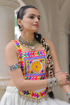 Lorenvalley Fashion White Roman Silk with Attractive Gota-Patti Lace Lehenga Choli