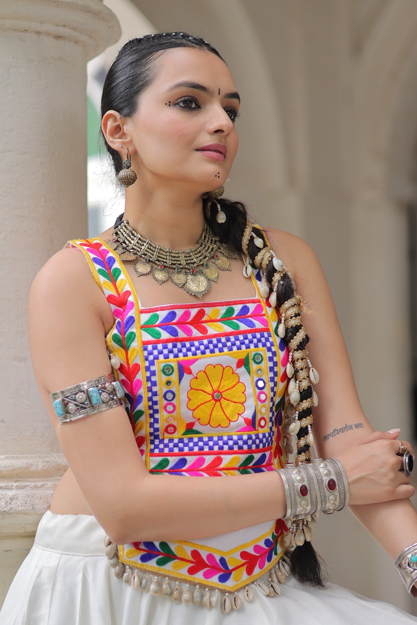 Lorenvalley Fashion White Roman Silk with Attractive Gota-Patti Lace Lehenga Choli