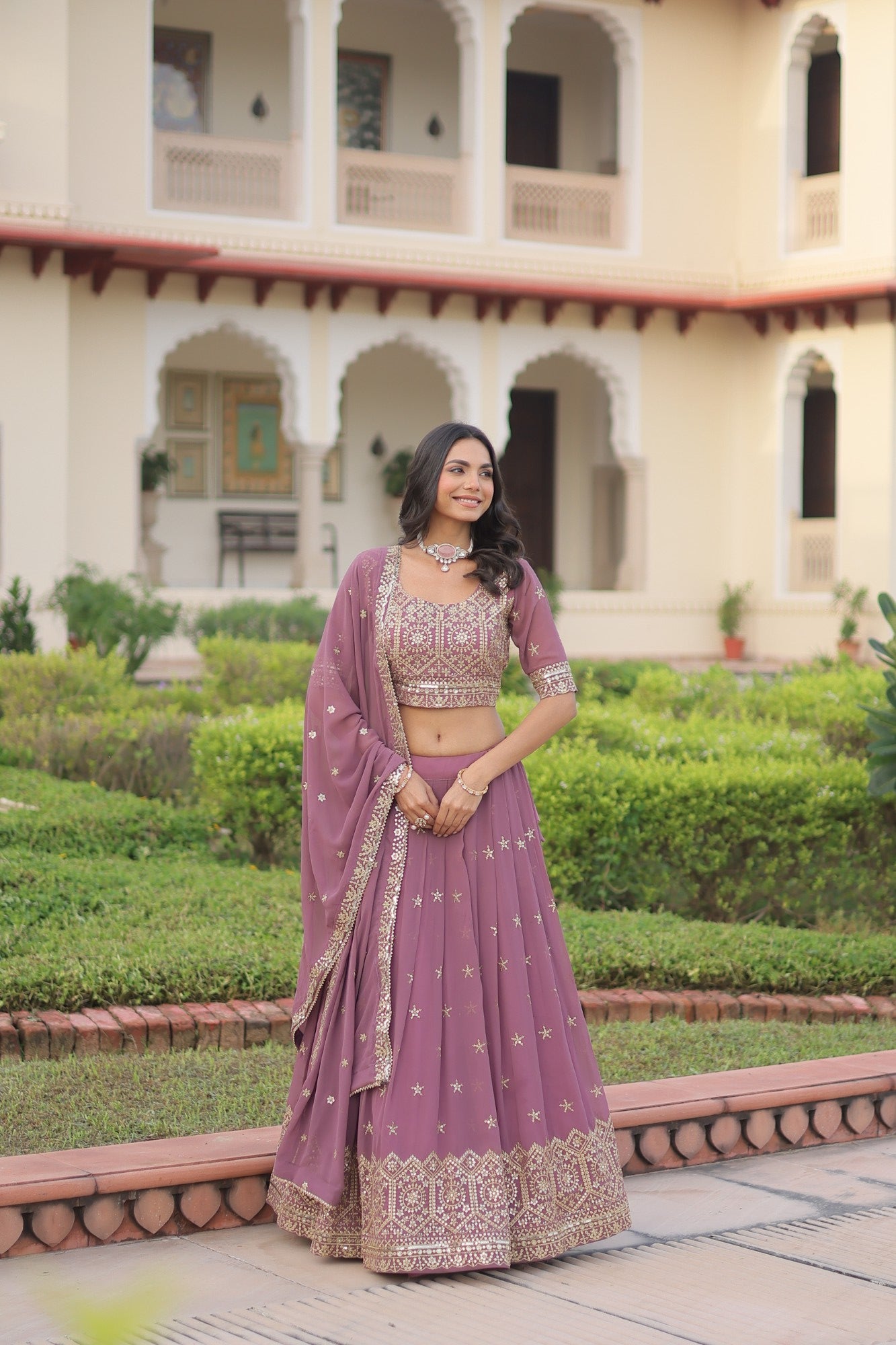 Lorenvalley Fashion Onion Pink Faux Georgette With Sequins & Zari Multi Embroidered work Lehenga Choli with Dupatta - Distacart