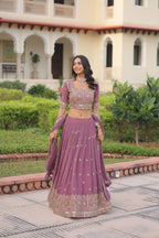 Lorenvalley Fashion Onion Pink Faux Georgette With Sequins & Zari Multi Embroidered work Lehenga Choli with Dupatta - Distacart