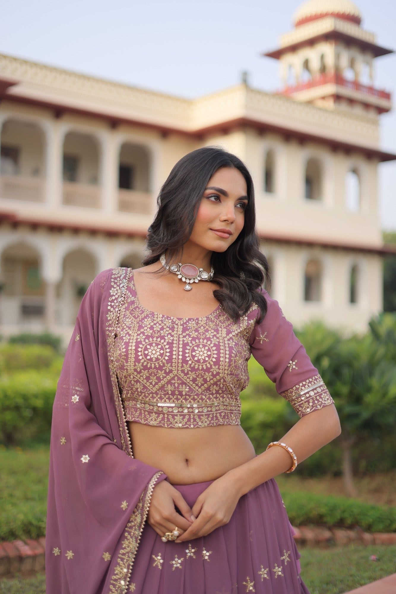 Lorenvalley Fashion Onion Pink Faux Georgette With Sequins & Zari Multi Embroidered work Lehenga Choli with Dupatta - Distacart