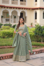 Lorenvalley Fashion Pista Faux Georgette With Sequins & Zari Multi Embroidered work Lehenga Choli with Dupatta