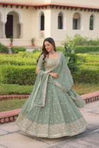 Lorenvalley Fashion Pista Faux Georgette With Sequins & Zari Multi Embroidered work Lehenga Choli with Dupatta
