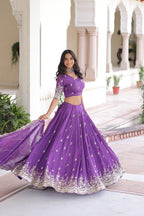 Lorenvalley Fashion Purple Vichitra Silk With Sequins & Zari Multi Embroidered work Lehenga Choli with Dupatta