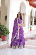 Lorenvalley Fashion Purple Vichitra Silk With Sequins & Zari Multi Embroidered work Lehenga Choli with Dupatta