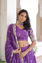 Lorenvalley Fashion Purple Vichitra Silk With Sequins & Zari Multi Embroidered work Lehenga Choli with Dupatta