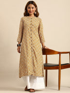 Sangria Women Mustard Yellow & Blue Printed Kurta